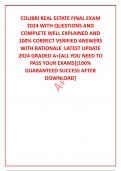 COLIBRI REAL ESTATE FINAL EXAM 2024 WITH QUESTIONS AND COMPLETE WELL EXPLAINED AND 100&percnt; CORRECT VERIFIED ANSWERS WITH RATIONALE  LATEST UPDATE 2024 GRADED A&plus;&lbrack;ALL YOU NEED TO PASS YOUR EXAMS&rsqb;&lbrack;100&percnt; GUARANTEED SUCCESS AFTER DOWNLOAD&rsqb;