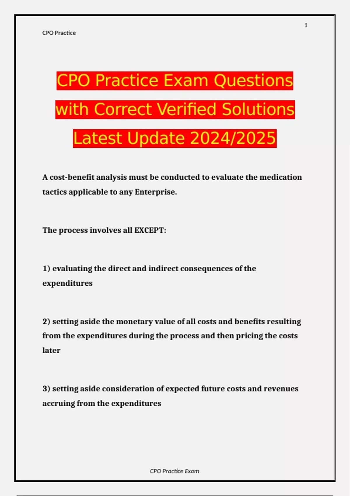 CPO Practice Exam Questions with Correct Verified Solutions Latest ...