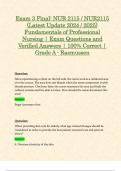 Exam 3 Final&colon; NUR 2115 &sol; NUR2115 &lpar;Latest Update 2024 &sol; 2025&rpar; Fundamentals of Professional Nursing &vert; Exam Questions and Verified Answers &vert; 100&percnt; Correct &vert; Grade A - Rasmussen
