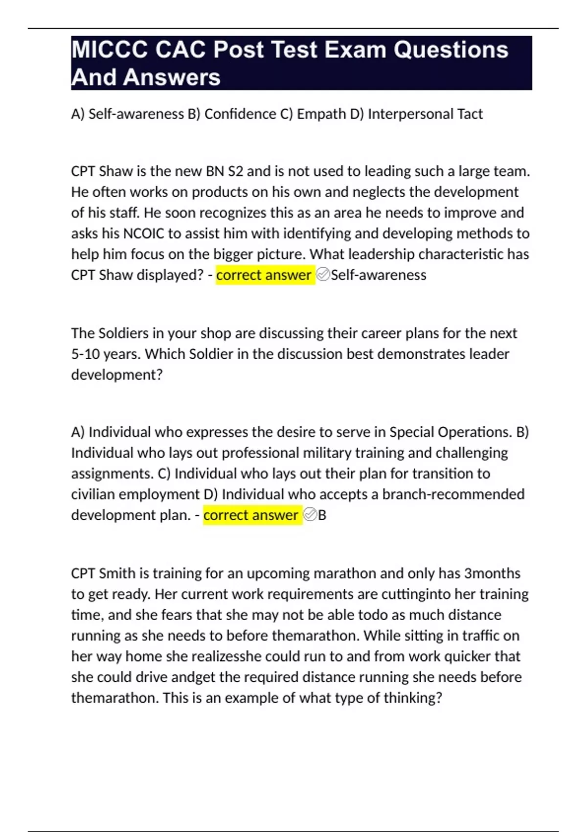 MICCC CAC Post Test Exam Questions And Answers - MICCC CAC - Stuvia US