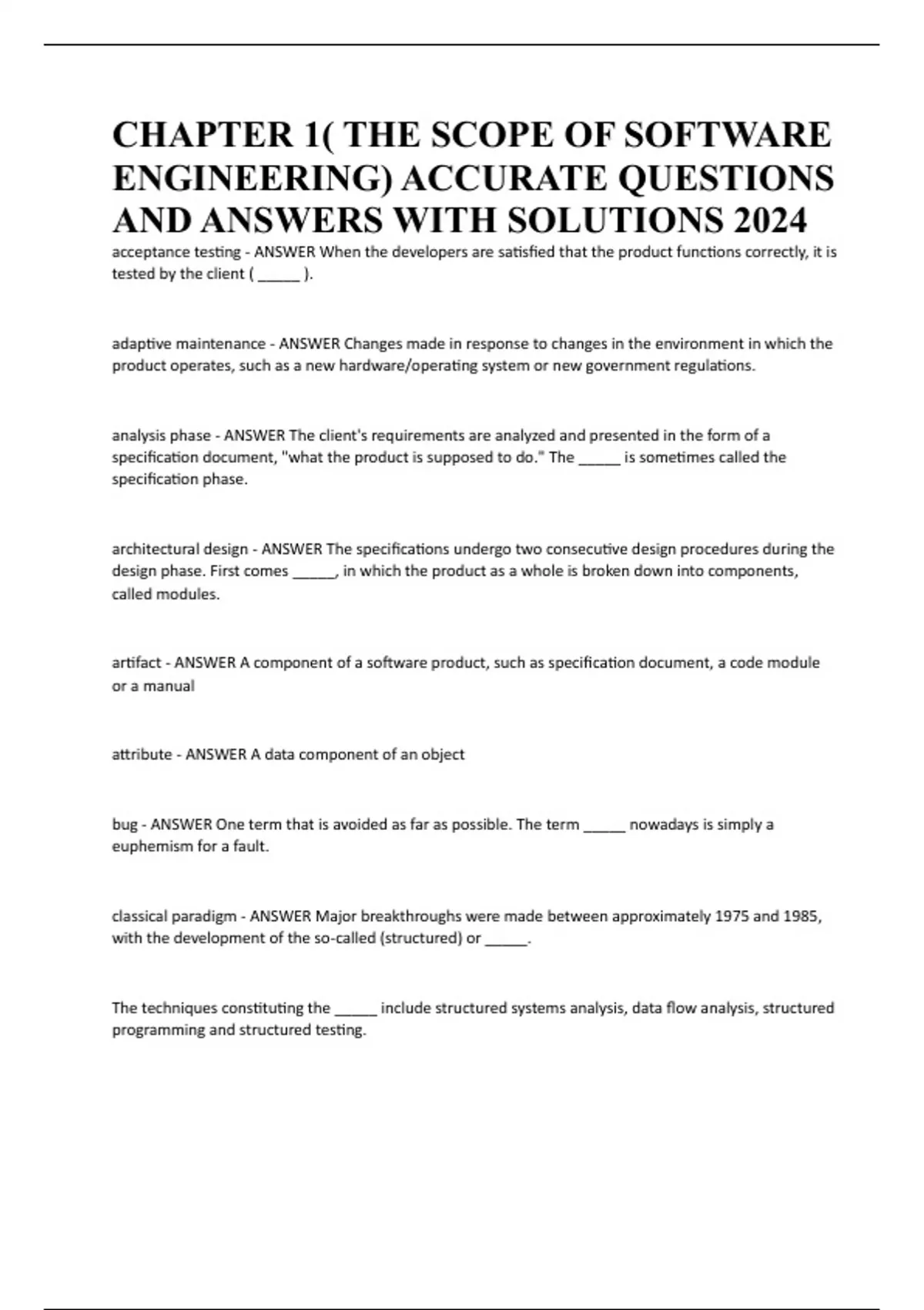 Software Question And Answer CHAPTER 1( THE SCOPE OF SOFTWARE ENGINEERING) ACCURATE QUESTIONS AND ...