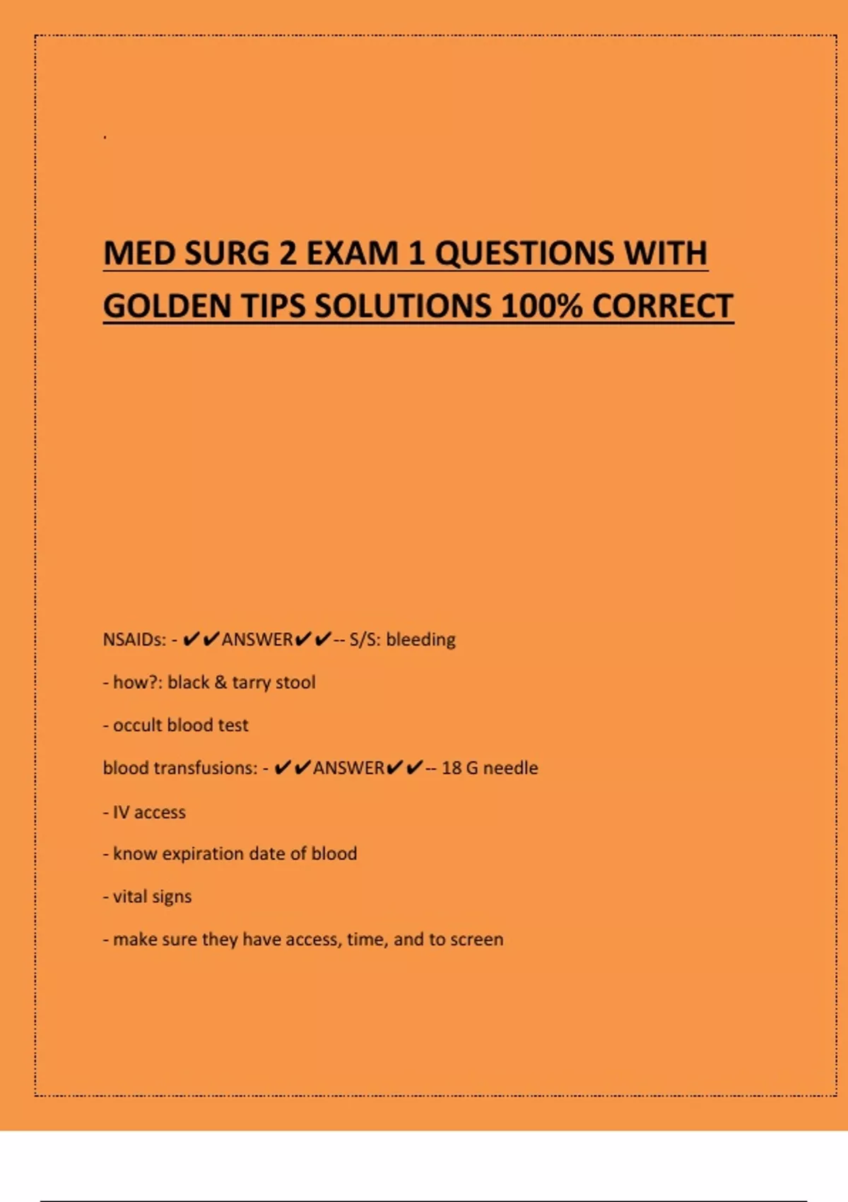 MED SURG 2 EXAM 1 QUESTIONS WITH GOLDEN TIPS SOLUTIONS 100% CORRECT ...