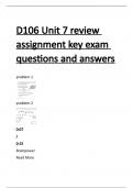 D106 Unit 7 review assignment key exam questions and answers&period;