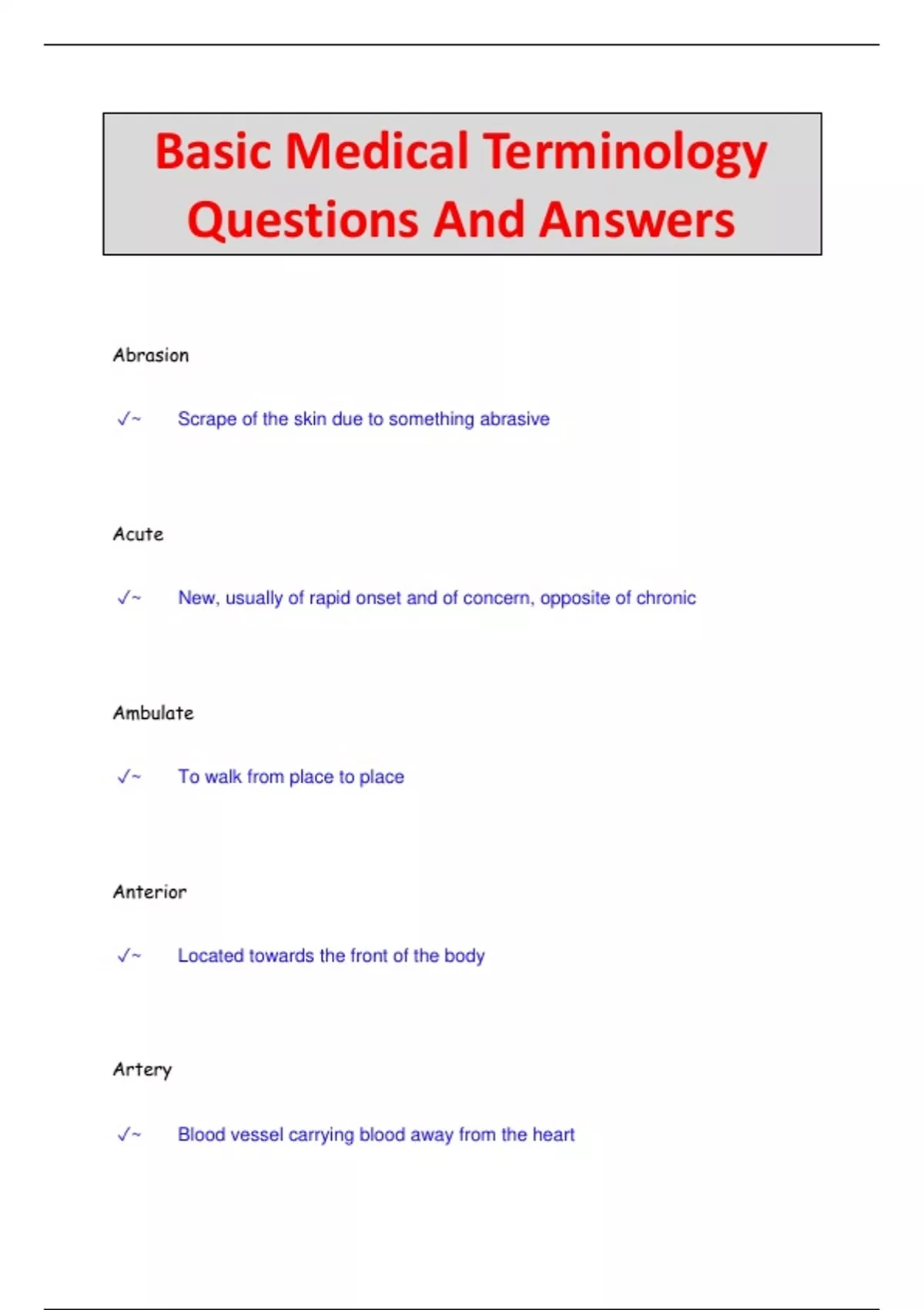 Basic Medical Questions Basic Medical Terminology Questions And Answers - Basic Medical ...