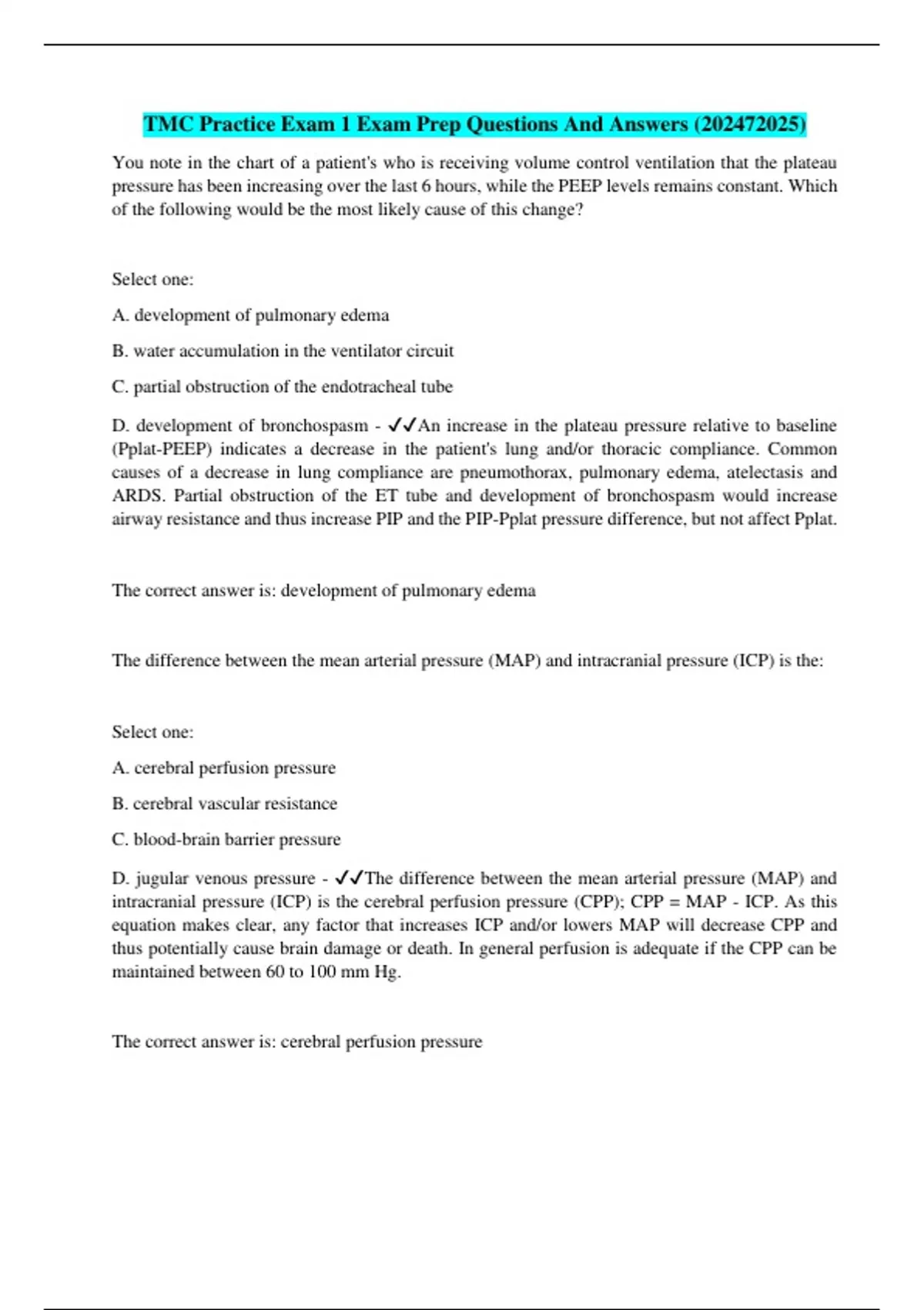 TMC PRACTICE EXAM 1 Exam Prep Questions And Answers () - TMC - Stuvia US