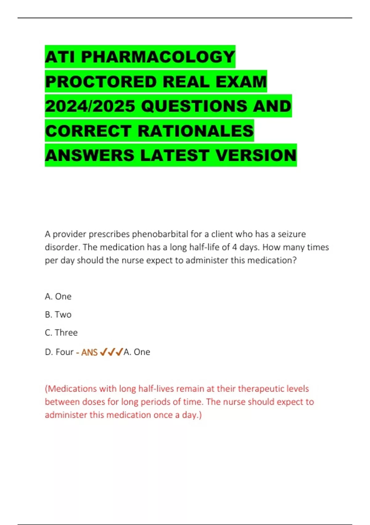 ATI PHARMACOLOGY PROCTORED REAL EXAM 2024/2025 QUESTIONS AND CORRECT ...