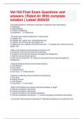 Vet 102 Final Exam Questions and answers &vert; Rated A&plus; With complete solution &vert; Latest 2024&sol;25