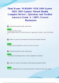 Final Exam&colon; NUR2459&sol; NUR 2459 &lpar;Latest 2024&sol; 2025 Update&rpar; Mental Health Complete Review &vert; Questions and Verified Answers&vert; Grade A &vert; 100&percnt; Correct- Rasmussen