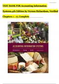 TEST BANK For Accounting Information Systems 4th Edition by Vernon Richardson&comma; Verified Chapters 1 - 17&comma; Complete Newest Version