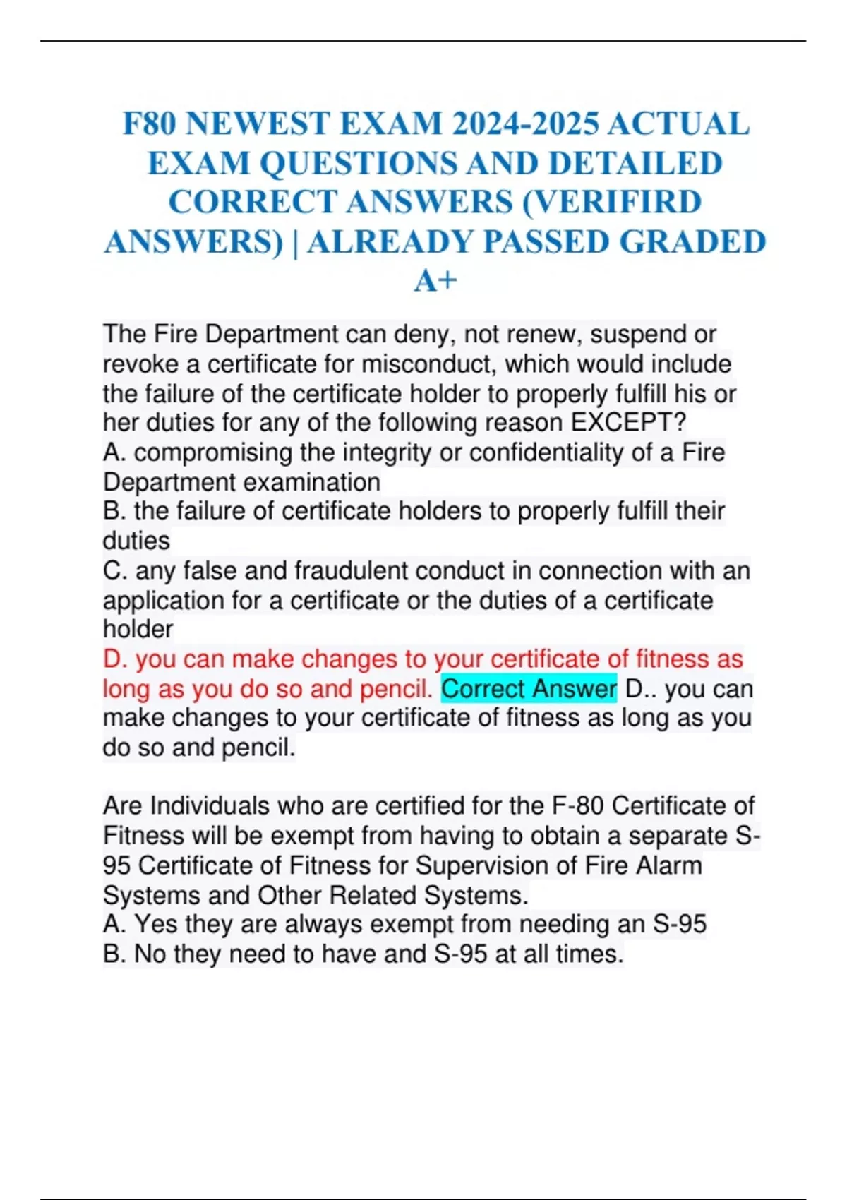 F80 NEWEST EXAM BUNDLE COMPILATION - Stuvia US