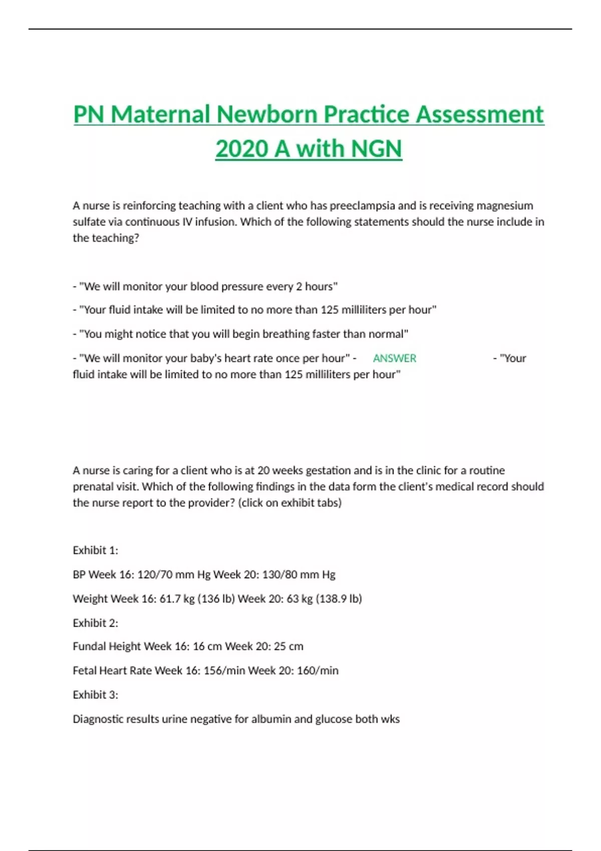 PN Maternal Newborn Practice Assessment 2020 A with NGN - PN Maternal Newborn Practice ...