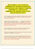 2024 FLORIDA LAWS AND RULES  CHIROPRACTIC BOARD EXAM REVIEW  150 QUESTIONS AND CORRECT VERIFIED  ANSWERS&sol; FL LAWS & RULES  CHIROPRACTIC BOARD EXAM LATEST  2024-2025 &lpar;BRAND NEW&excl;&excl;&rpar;
