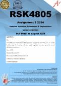 RSK4805 Assignment 3 &lpar;COMPLETE ANSWERS&rpar; 2024 - DUE 15 August 2024 