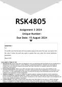 RSK4805 Assignment 3 &lpar;ANSWERS&rpar; 2024 - DISTINCTION GUARANTEED