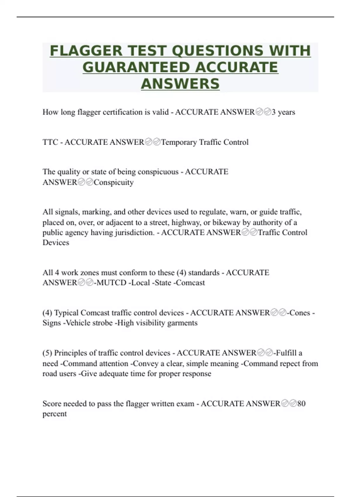 FLAGGER TEST QUESTIONS WITH GUARANTEED ACCURATE ANSWERS - Flagger ...