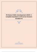 PA Notary Public Licensing Exam &lpar;2024&rpar; &vert;&vert; Complete Questions & All Correct Answers &lpar;Graded A&plus;&rpar;