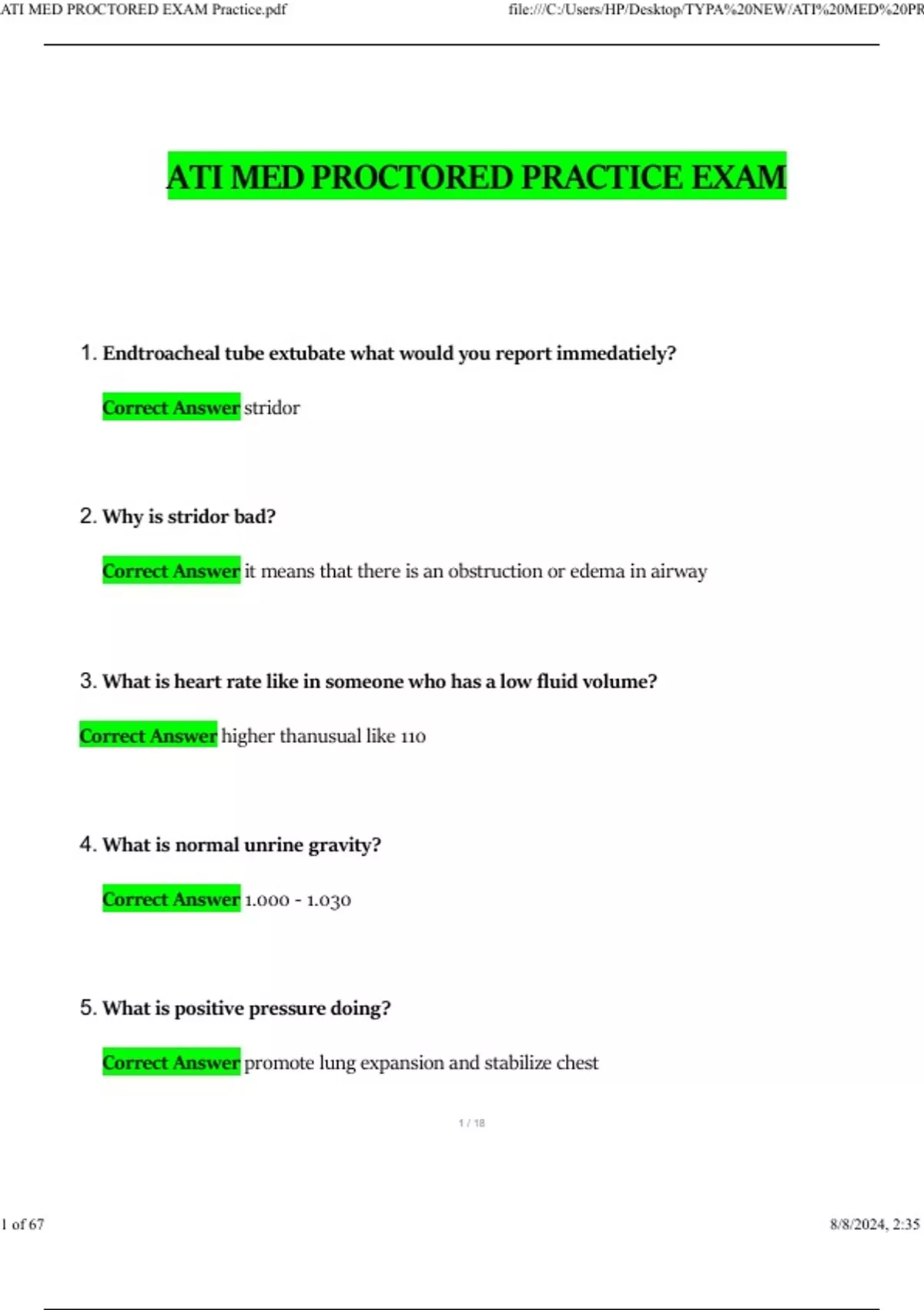 ATI MED SURG PROCTORED EXAM Practice Updated (2024 / 2025) Questions ...