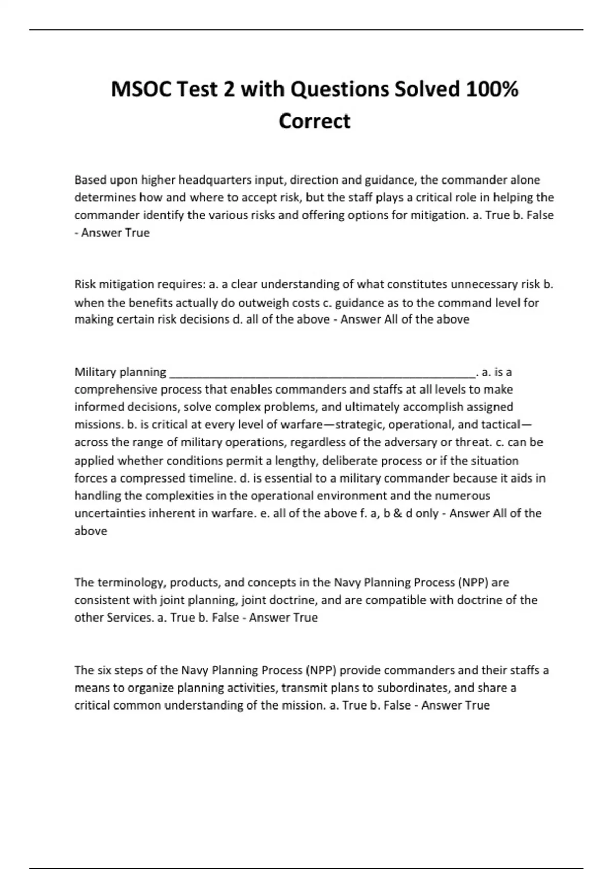 MSOC Test 2 with Questions Solved 100% Correct - MSOC - Stuvia US