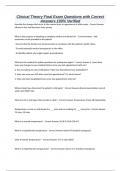 Clinical Theory Final Exam Questions with Correct Answers 100&percnt; Verified