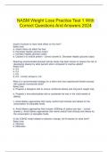   NASM Weight Loss Practice Test 1 With Correct Questions And Answers 2024