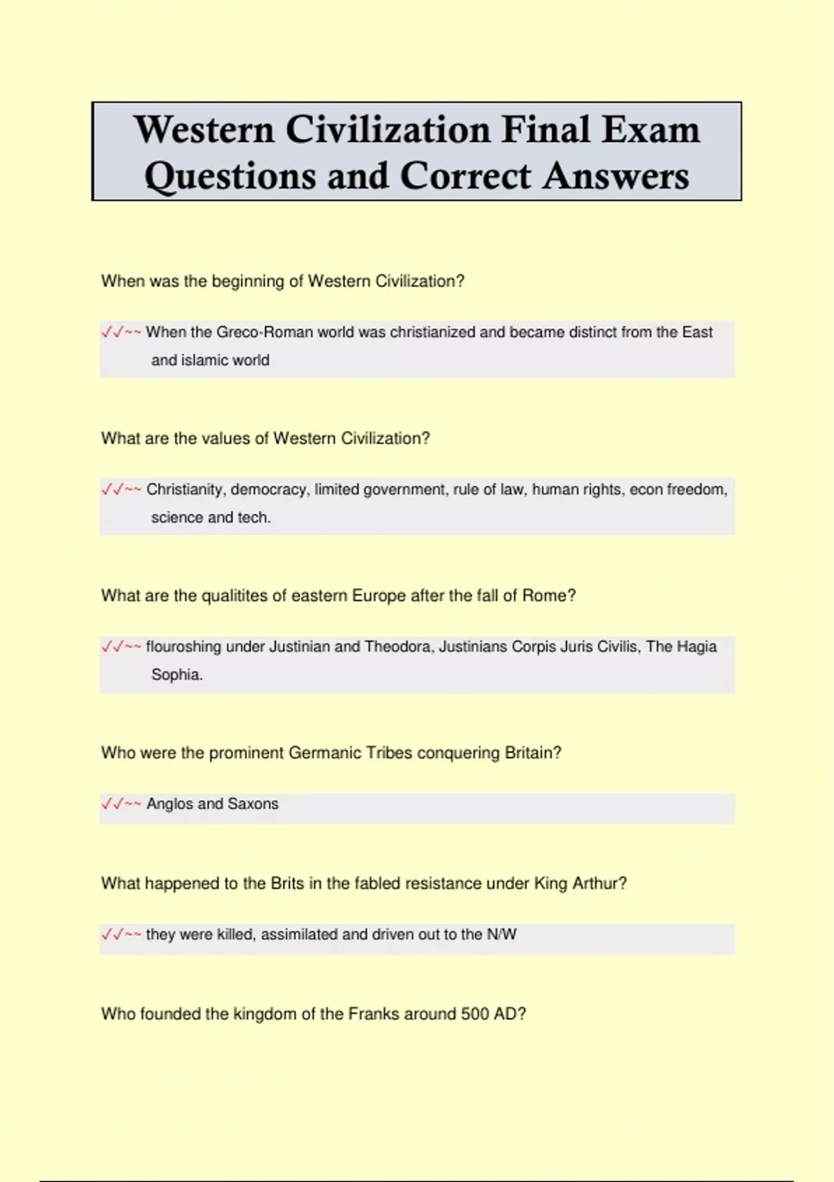Western Civilization Final Exam Questions and Correct Answers - Western ...