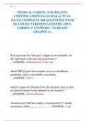 MEDICAL CODING AND BILLING  CERTIFICATION EXAM 2024 ACTUAL  EXAM COMPLETE 200 QUESTIONS WITH  DETAILED VERIFIED ANSWERS &lpar;100&percnt;  CORRECT ANSWERS&rpar; &sol; ALREADY  GRADED A&plus;