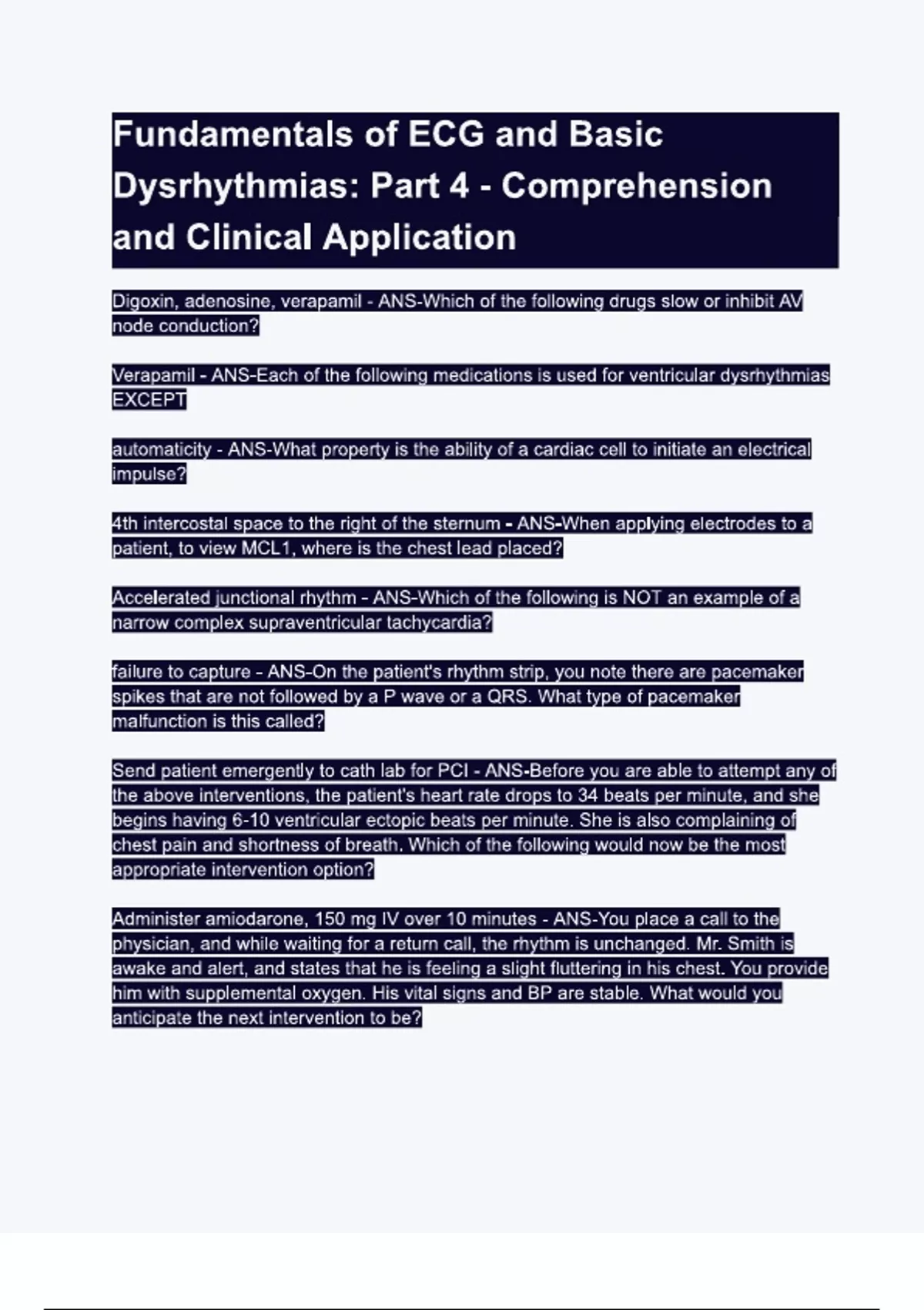 Fundamentals of ECG and Basic Questions & 100% Verified Correct Answers ...