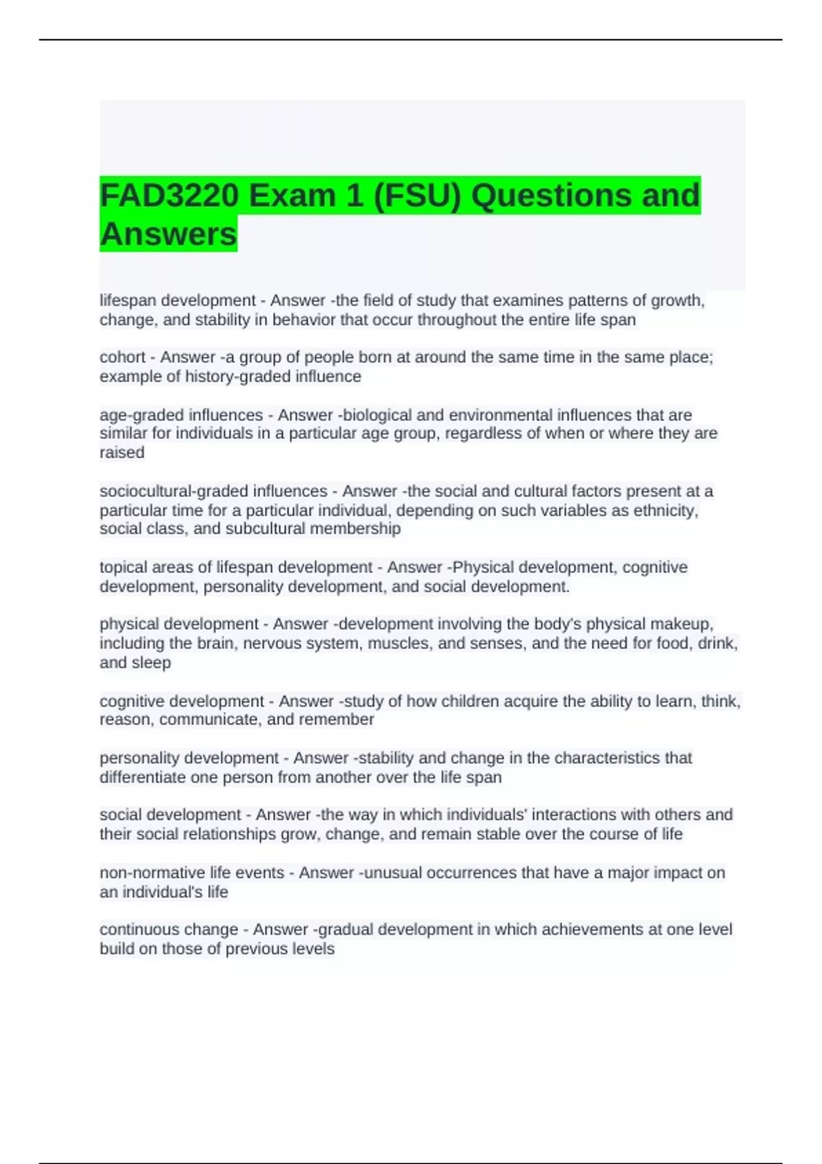 FAD3220 Exam 1 (FSU) Questions and Answers - FAD 3220 - Stuvia US