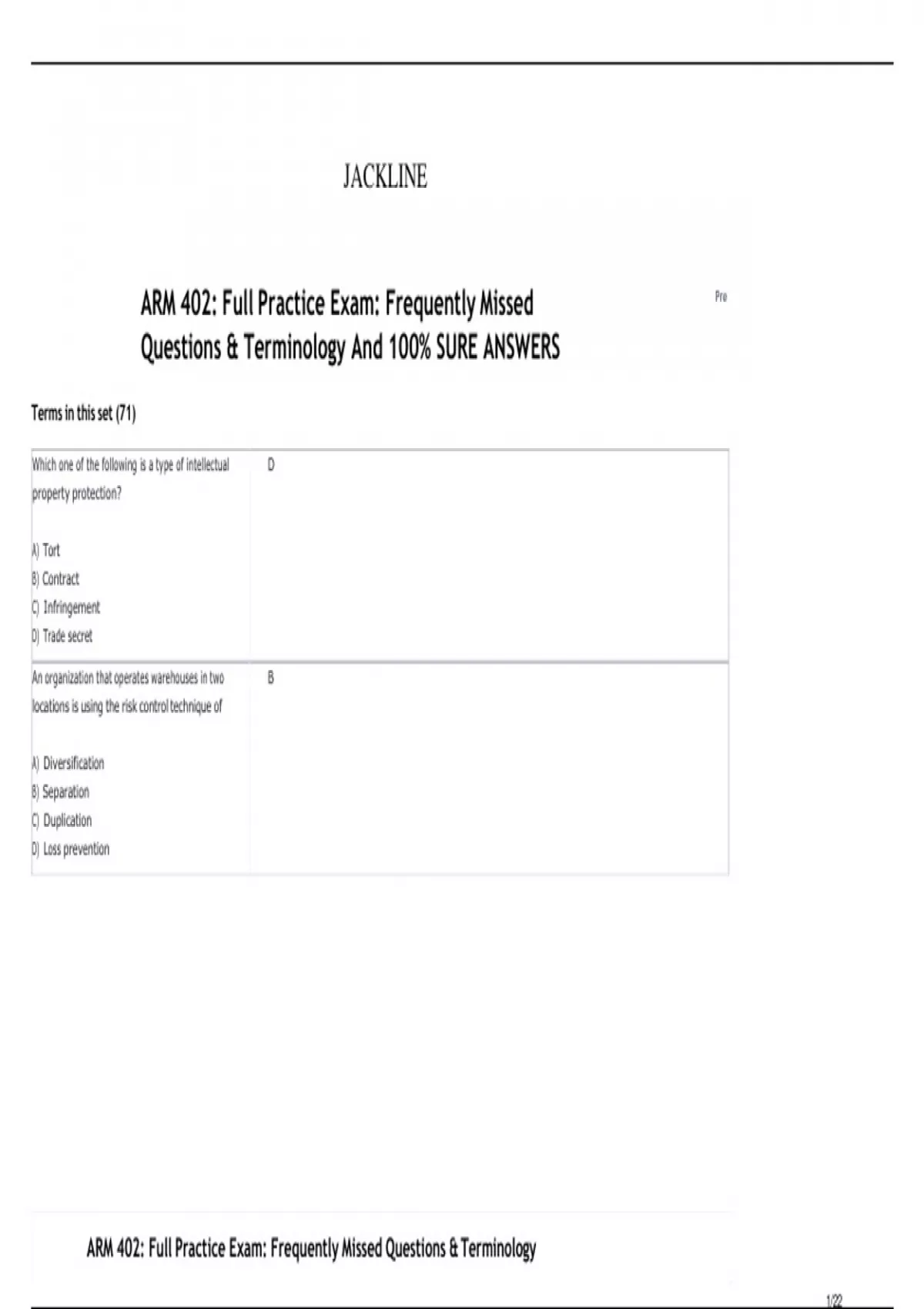 ARM 402: Full Practice Exam: Frequently Missed Questions & Terminology ...