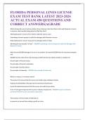 FLORIDA PERSONAL LINES LICENSE  EXAM TEST BANK LATEST 2023-2024  ACTUAL EXAM 450 QUESTIONS AND  CORRECT ANSWERS&vert;AGRADE