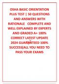 OSHA BASIC ORIENTATION PLUS TEST &vert; 50 QUESTIONS AND ANSWERS WITH RATIONALE   COMPLETE AND WELL EXPLAINED BY EXPERTS  AND GRADED A&plus; 100&percnt; CORRECT LATEST UPDATE 2024 GUARANTEED 100&percnt; SUCCESS&lbrack;ALL YOU NEED TO PASS YOUR EXAMS