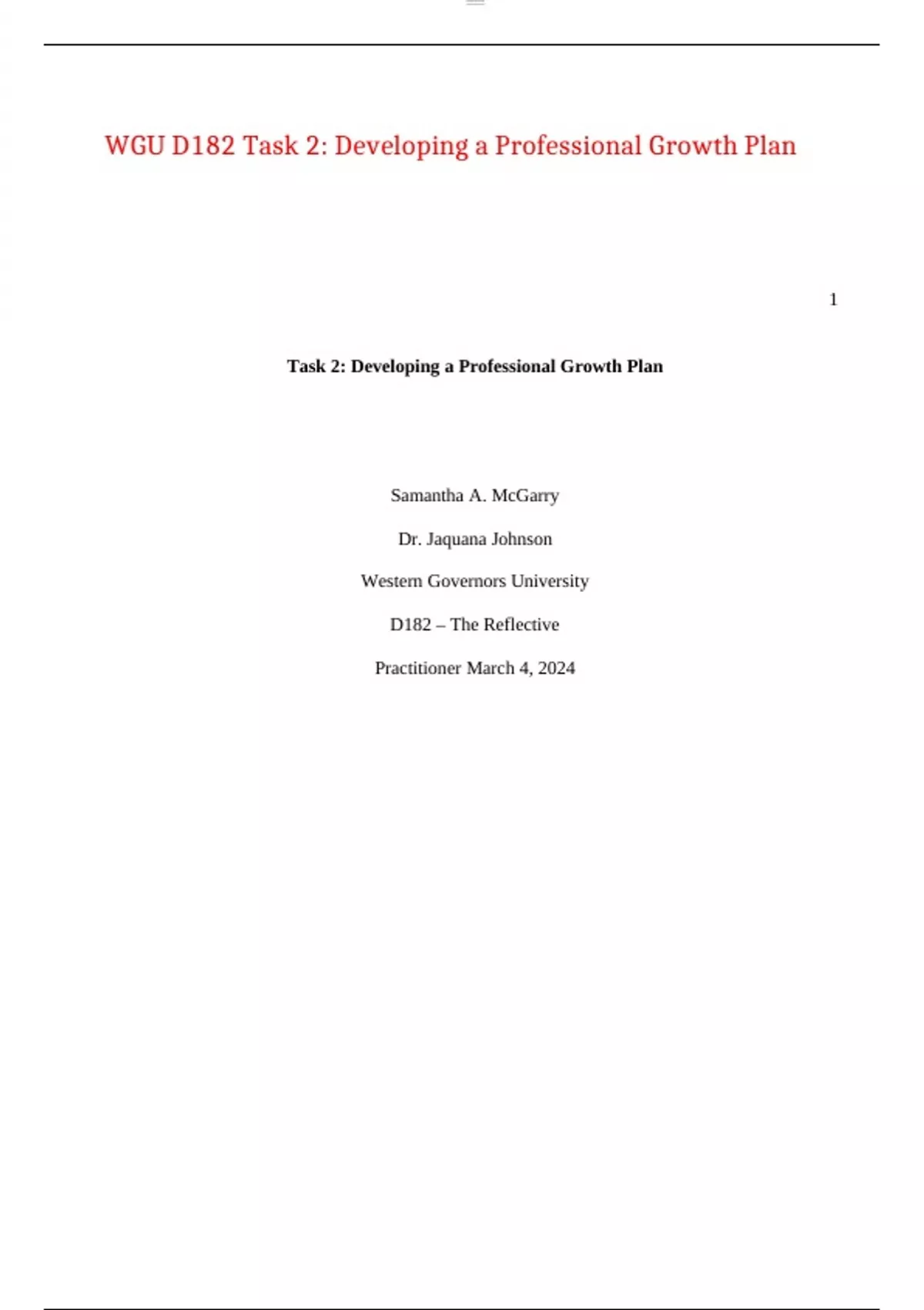 WGU D182 Task 2: Developing a Professional Growth Plan,100% CORRECT ...