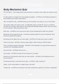 Body Mechanics Quiz Questions &Exam &lpar;elaborations&rpar; answers 100&percnt; satisfaction guarantee
