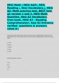 HESI Math &vert; HESI A&P&vert;&comma; HESI Reading &vert;&comma; Hesi Vocabulary&comma;&vert;&comma; HESI A2&semi; Math practice test&comma; BEST hesi a2 version 1 and 2&comma; HESI Math Question&comma; Hesi A2 Vocabulary from book&comma; HESI A2 - Reading Comprehension&excl;&comma; hesi A2 Entrance verified  questions & answers rated A