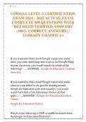 GOOGLE LEVEL 1 CERTIFICATION  EXAM 2024 &ndash; 2025 ACTUAL EXAM  COMPLETE 400 QUESTIONS WITH  DETAILED VERIFIED ANSWERS  &lpar;100&percnt; CORRECT ANSWERS&rpar; &sol;  ALREADY GRADED A&plus;