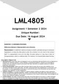 LML4805 Assignment 1 &lpar;ANSWERS&rpar; Semester 2 2024 - DISTINCTION GUARANTEED