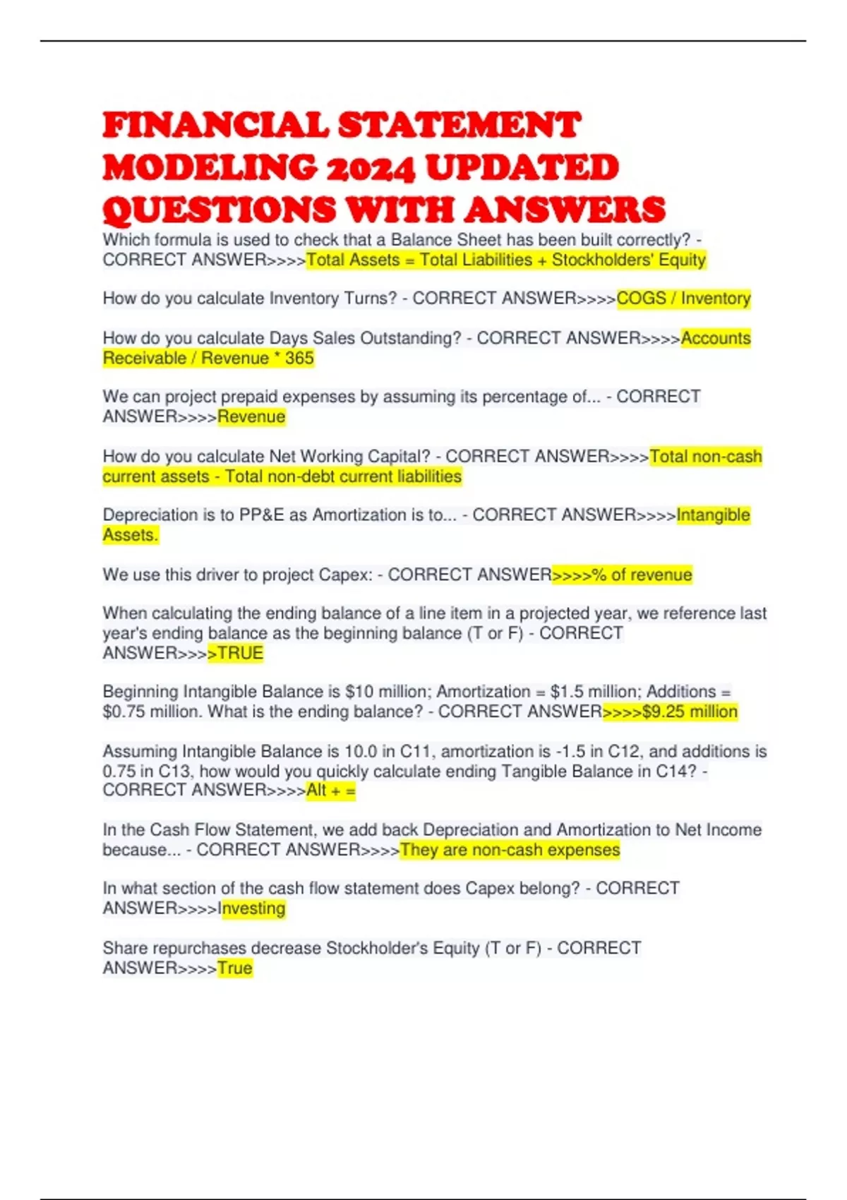 FINANCIAL STATEMENT MODELING 2024 UPDATED QUESTIONS WITH ANSWERS ...