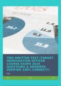 TMO WRITTEN TEST &lpar;TARGET MENSURATION OFFICER COURSE EXAM&rpar; 2024 QUESTIONS & ANSWERS VERIFIED 100&percnt; CORRECT&excl;&excl;