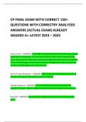 CP FINAL EXAM WITH CORRECT 150&plus; QUESTIONS WITH CORRECTRY ANALYZED ANSWERS &lpar;ACTUAL EXAM&rpar; ALREADY GRADED A&plus; LATEST 2024 &ndash; 2025
