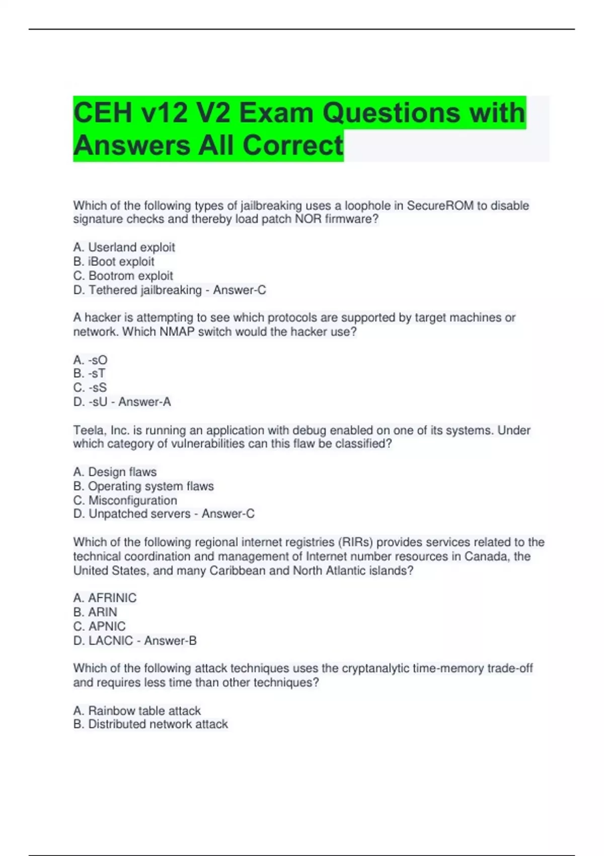 CEH v12 V2 Exam Questions with Answers All Correct - CEH v12 V2 - Stuvia US