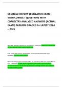 GEORGIA HISTORY LEGISLATIVE EXAM WITH CORRECT  QUESTIONS WITH CORRECTRY ANALYZED ANSWERS &lpar;ACTUAL EXAM&rpar; ALREADY GRADED A&plus; LATEST 2024 &ndash; 2025 