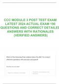 CCC MODULE 3 POST TEST EXAM LATEST 2024 ACTUAL EXAM 190 QUESTIONS AND CORRECT DETAILED ANSWERS WITH RATIONALES &lpar;VERIFIED ANSWERS&rpar;