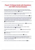 Psych 115 Study Guide with Questions and 100&percnt; Correct Answers