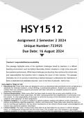 HSY1512 Assignment 2 &lpar;ANSWERS&rpar; Semester 2 2024 - DISTINCTION GUARANTEED