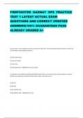 FIREFIGHTER HAZMAT OPS PRACTICE TEST 1 LATEST ACTUAL EXAM QUESTIONS AND CORRECT VERIFIED ANSWERS&vert;100&percnt; GUARANTEED PASS ALREADY GRADED A&plus;