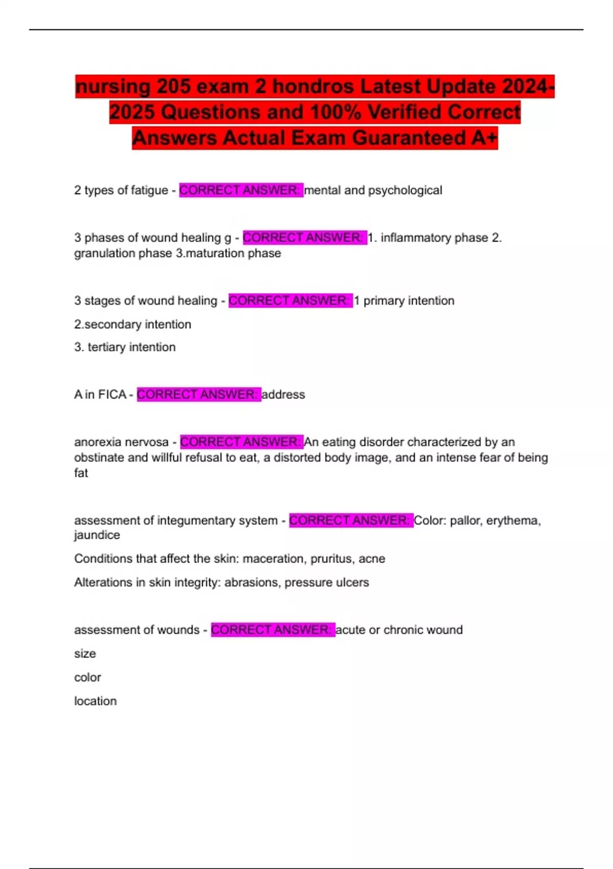 nursing 205 exam 2 hondros Latest Update Questions and 100% Verified ...
