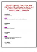 PRN1562&sol; PRN 1562 Exam 2 &lpar;New 2024&sol; 2025 Update&rpar; Mental Health Nursing Review&vert; Questions and Verified Answers&vert;100&percnt; Correct&vert; Grade A - Rasmussen Q