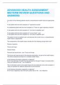 ADVANCED HEALTH ASSESSMENT MIDTERM REVIEW QUESTIONS AND ANSWERS