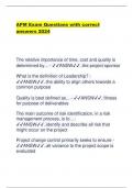 APM Exam Questions with correct answers 2024 The relative importance of time&comma; cost and quality is determined by&period;&period;&period; - ANSW&period;&period;the project sponsor