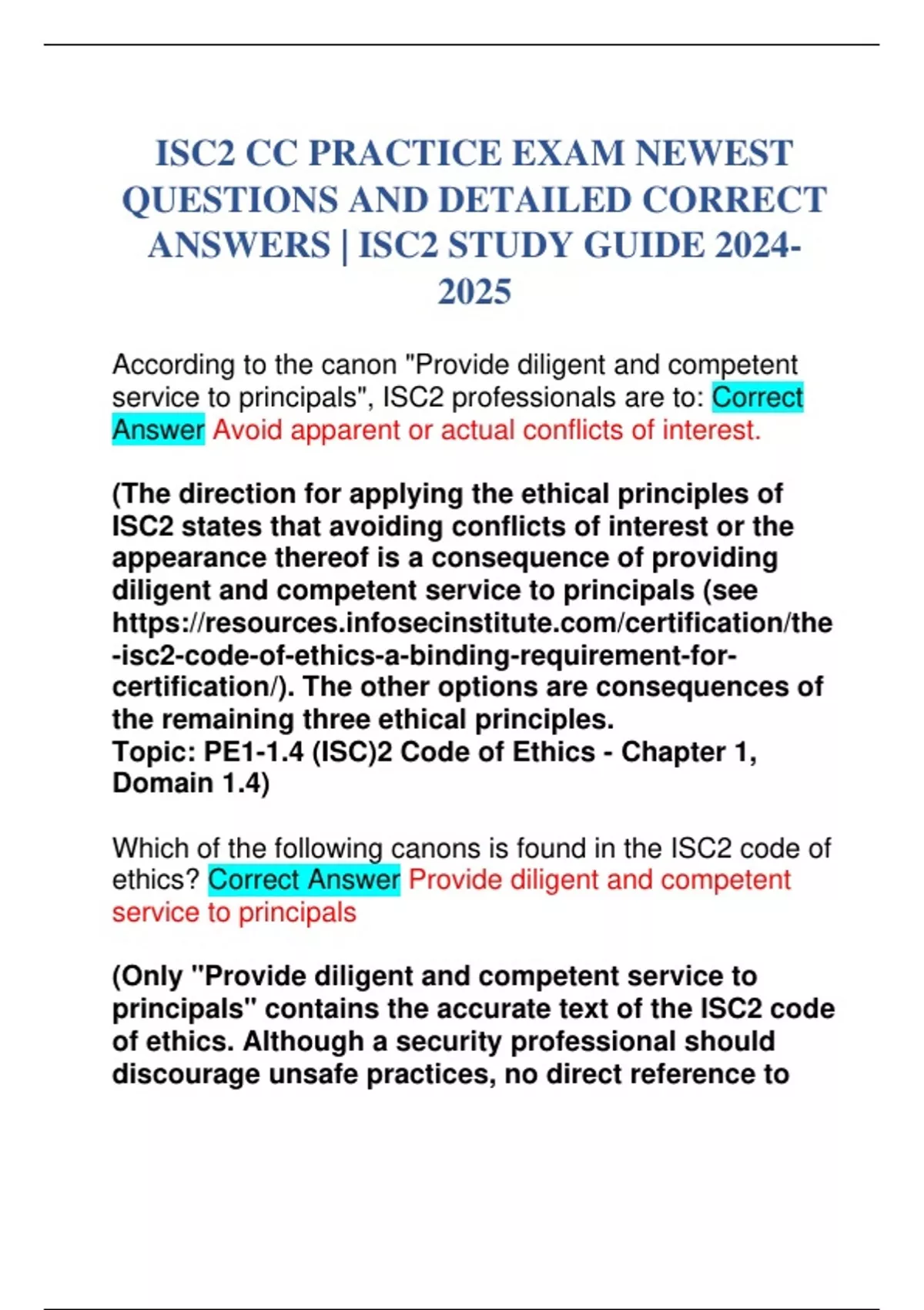 ISC2 CERTIFICATION IN CYBERSECURITY (CC) Bundle compilation - Stuvia US